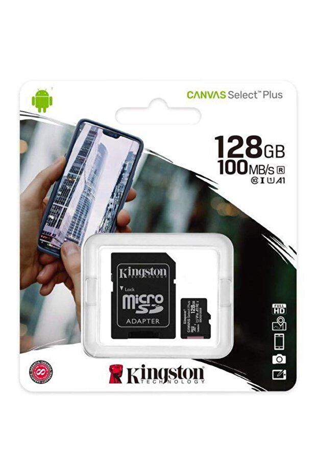 Kingston Canvas Select Plus MicroSD memory card, 128GB, UHS-I, Class 10 + SD Adapter - 3