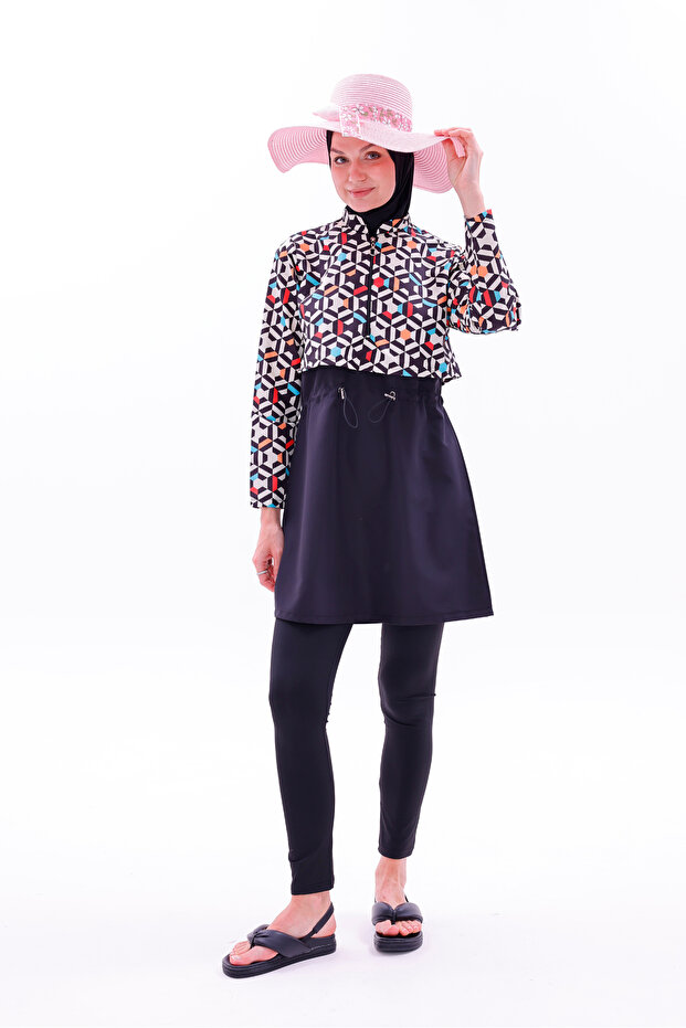 Wodoodporny kostium kąpielowy typu hidżab spadochronowy z rajstopami i podwójnym czepkiem - 2