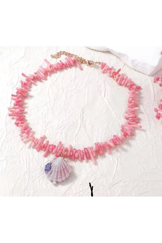 Pembe Mercan Midye Kolye - 1