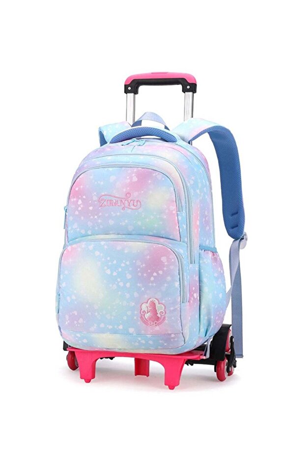 Pastel Galaxy Six-Wheel Trolley School Bag Blue