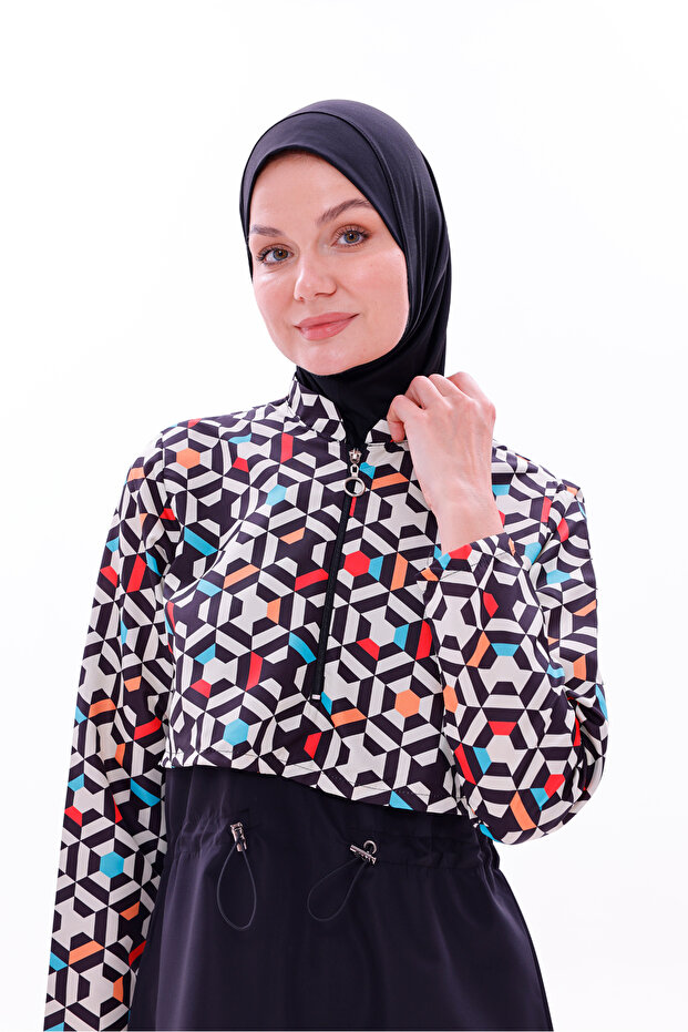 Wodoodporny kostium kąpielowy typu hidżab spadochronowy z rajstopami i podwójnym czepkiem - 4