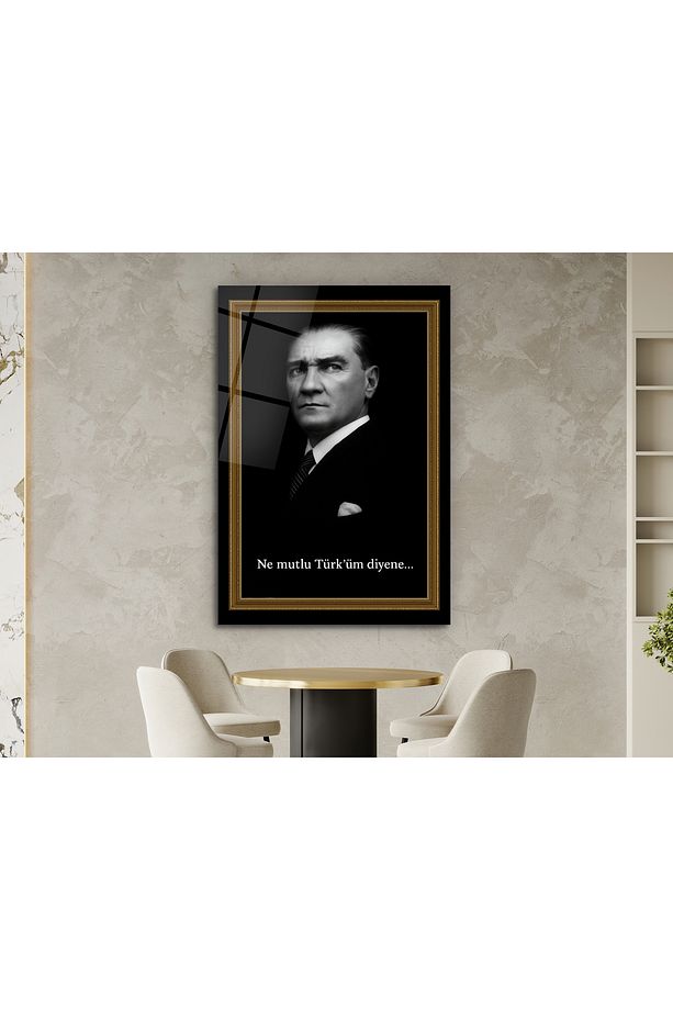 Atatürk Portresi Cam Tablo - Ne Mutlu Türk'üm Diyene Atatürk Tablosu - Ev ve Ofis Dekoru - 3