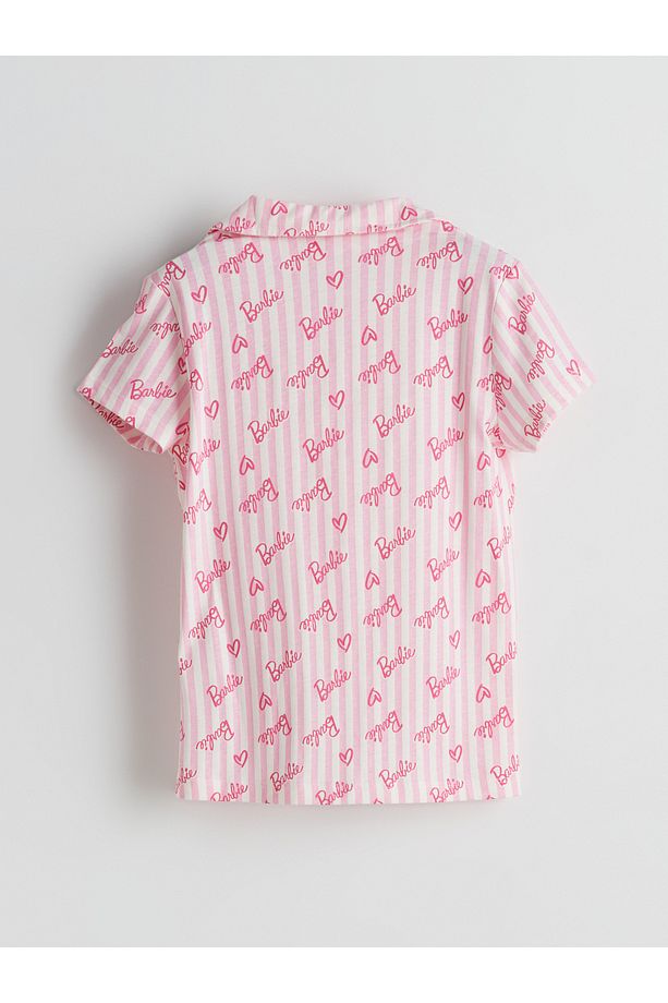 Gömlek Yaka Barbie Desenli Kız Çocuk Şortlu Pijama Takımı - 4