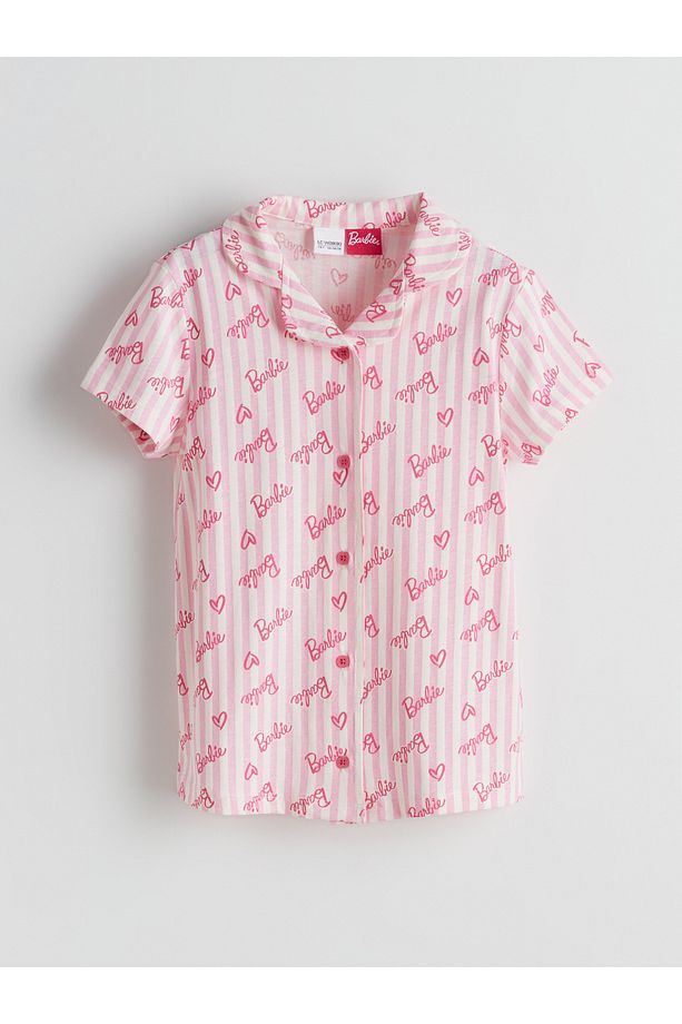 Gömlek Yaka Barbie Desenli Kız Çocuk Şortlu Pijama Takımı - 2