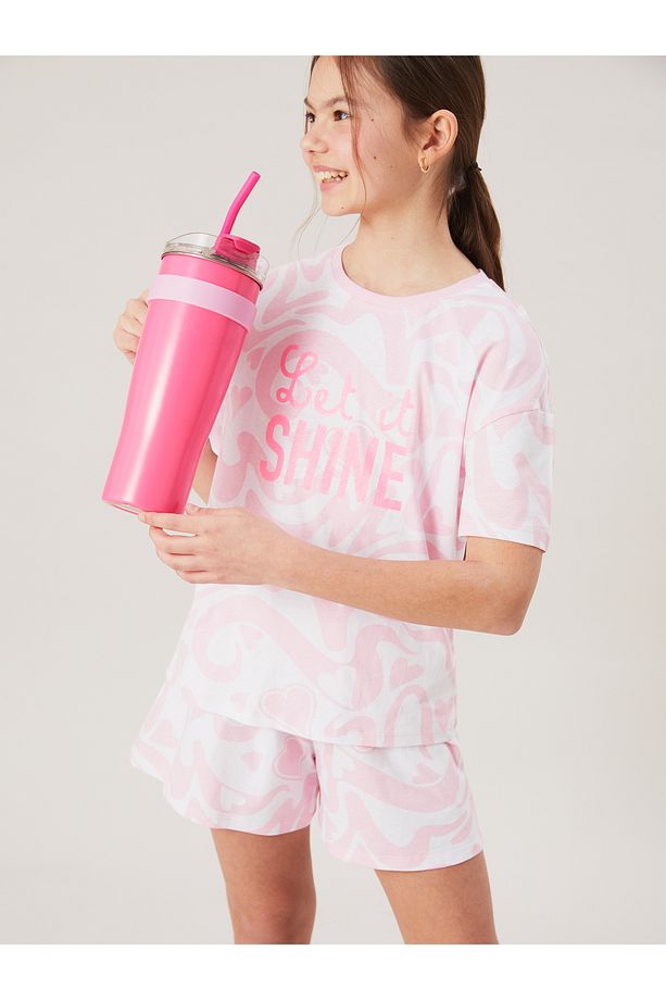 Bisiklet Yaka Kız Çocuk Şortlu Pijama Takımı - 1