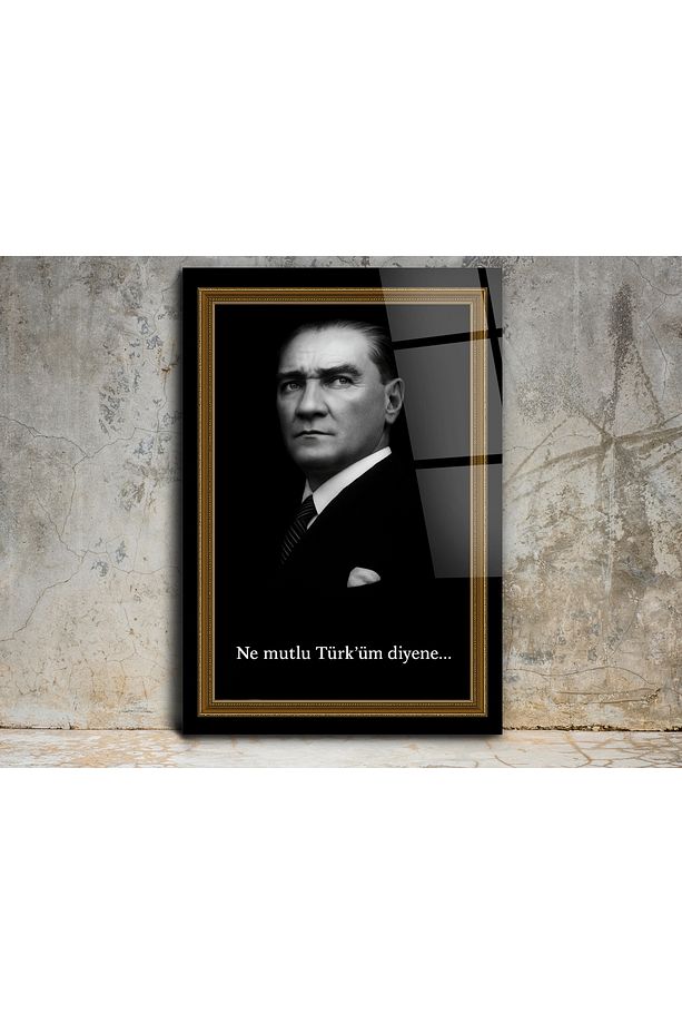 Atatürk Portresi Cam Tablo - Ne Mutlu Türk'üm Diyene Atatürk Tablosu - Ev ve Ofis Dekoru - 1