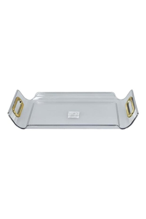 Felli Rectangular Raised Edge Serving Tray with Handle Clear and Gold Medium Y1K150048-CL - 1