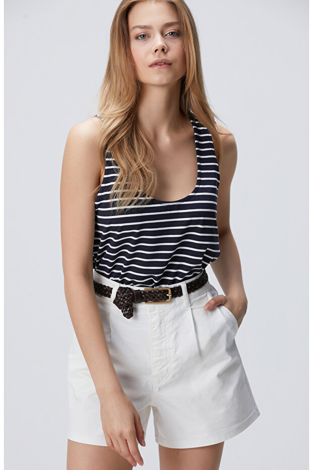 Lacivert Çizgili Örme Atlet - 1