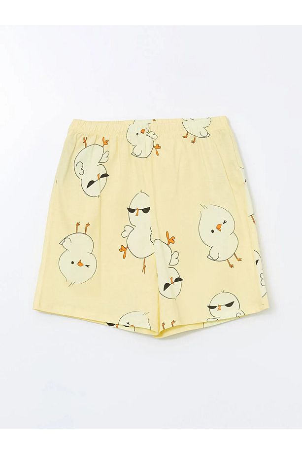 LCW Young Sari Bisiklet Yaka Baskılı Kadın Şortlu Pijama Takımı - 8
