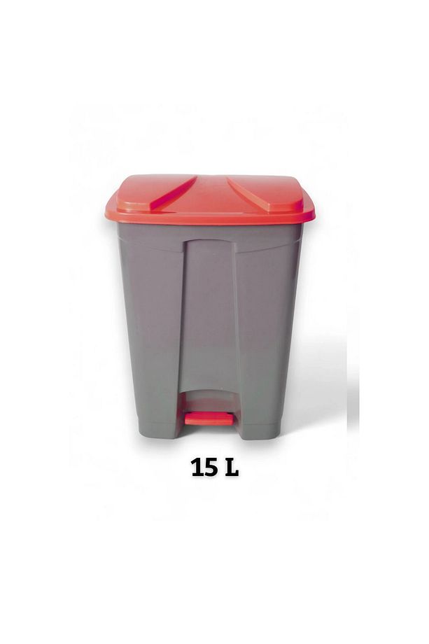 Slim Pedallı Çöp Kovası 15 L - Gri & Kırmızı Kapak Iç Ve Dış Mekan Çöp Kutusu- Atık Kutusu - 1