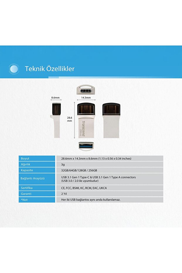 Ts256gjf890s 256gb Type-a&c Otg Usb3.1 Flash Bellek - 3