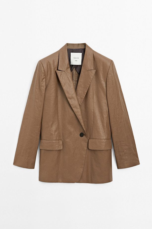 Parlak kumaşlı kruvaze blazer - Studio - 3