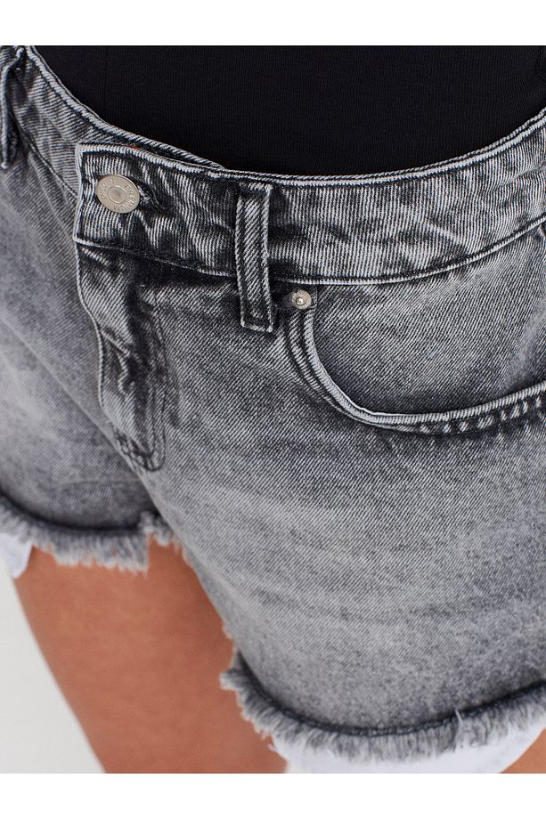 72014 Kar Yıkama Kısa Denim Şort-Antrasit - 3