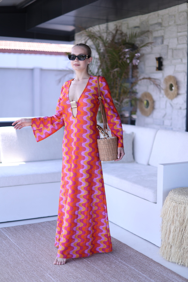 Dalga Desen Örme Plaj Elbisesi - 1