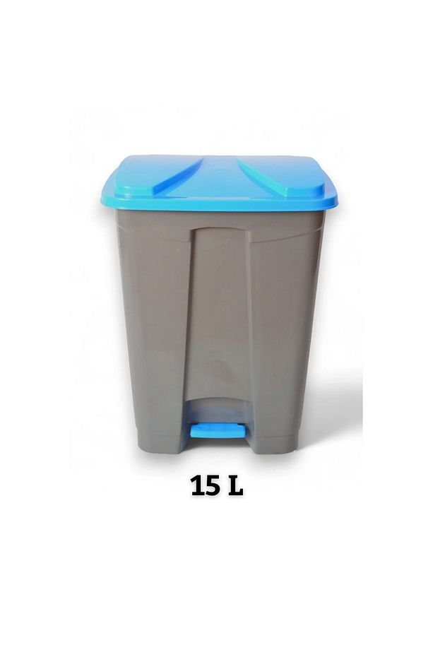 Slim Pedallı Çöp Kovası 15 L Gri - Gri- Mavi Kapak Atık Kutusu Çöp Kutusu -ıç Ve Dış Mekan - 1