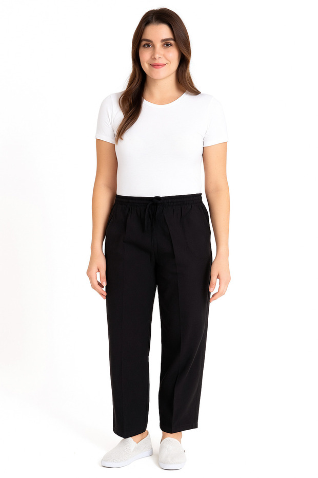 Women's Black Linen Blend Relaxed Cut Hambez Pants
