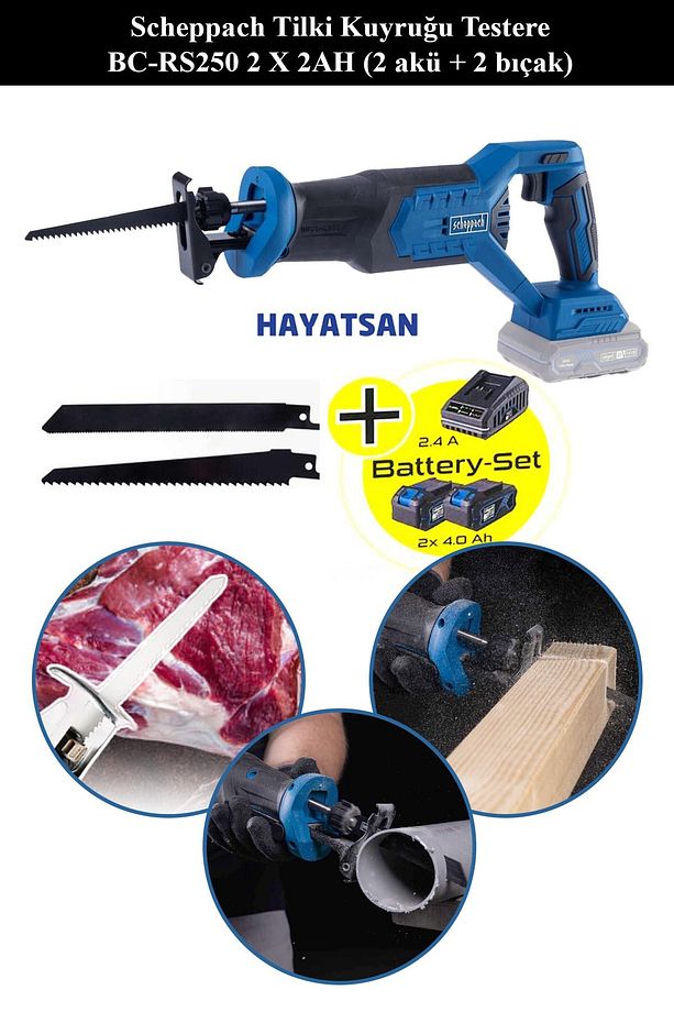 Tilki Kuyruğu Testere BC-RS250 2 X 2AH - 20 volt 2 batarya + 2bıçak - Orijinal Alman- - 1