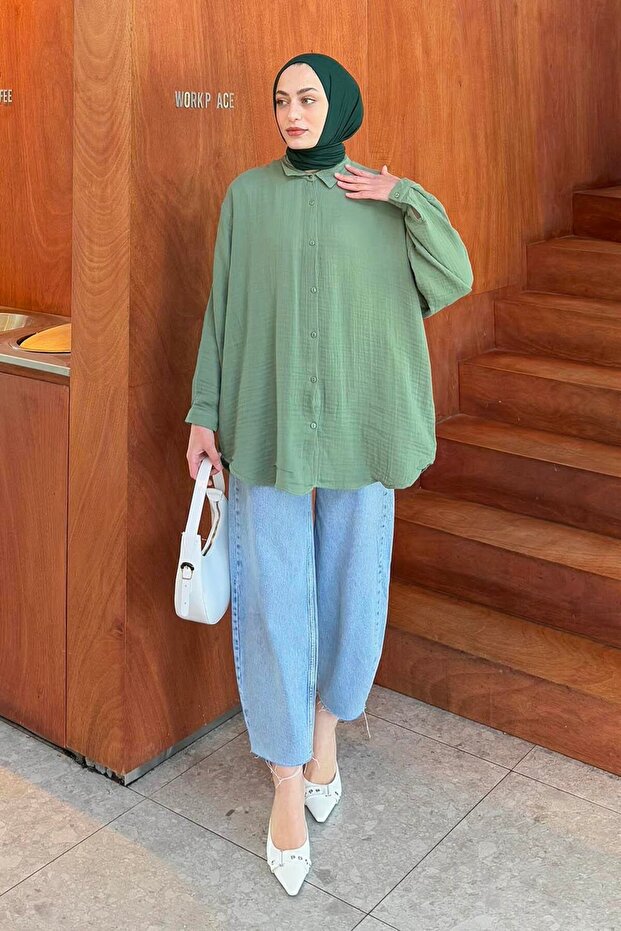 Muslin Hijab Shirt Green