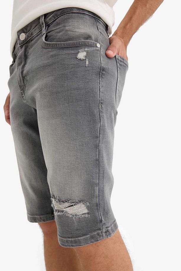 Slim Fit Dar Kesim Jean Bermuda Şort F4692AX25SM - 4