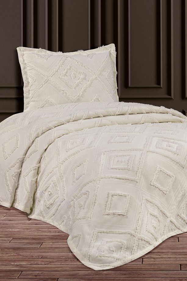 Tek Kişilik Yatak Örtüsü 180x250 Ve 1 Adet Yastık Ekru - 2