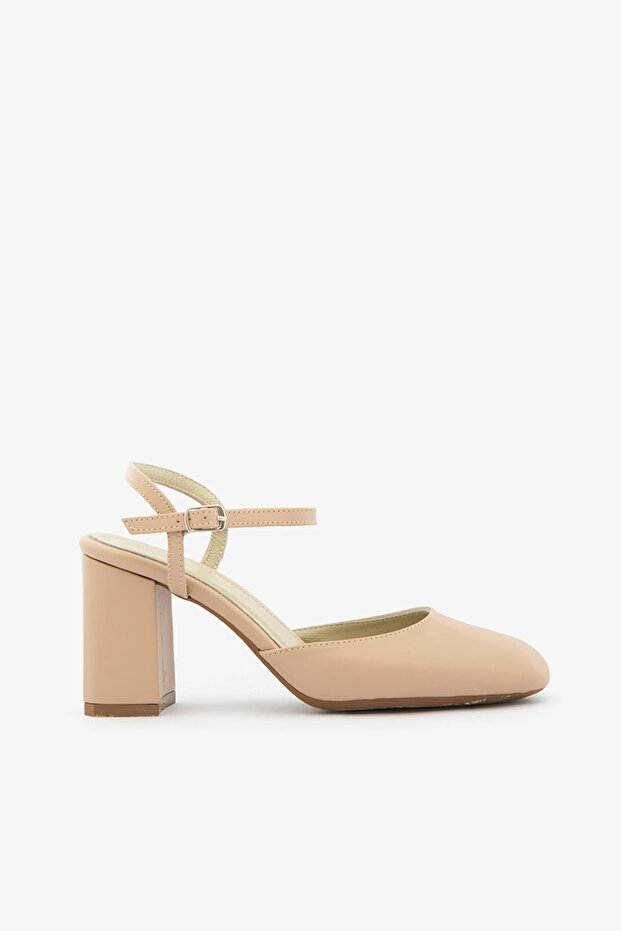 In-Tan Genuine Leather Ankle Strap Block Heeled Women's Shoes