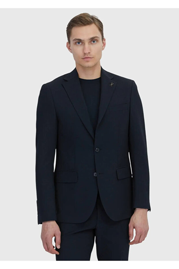 Siyah Mikro Modern Fit Yün Karışımlı Takım Elbise - 1