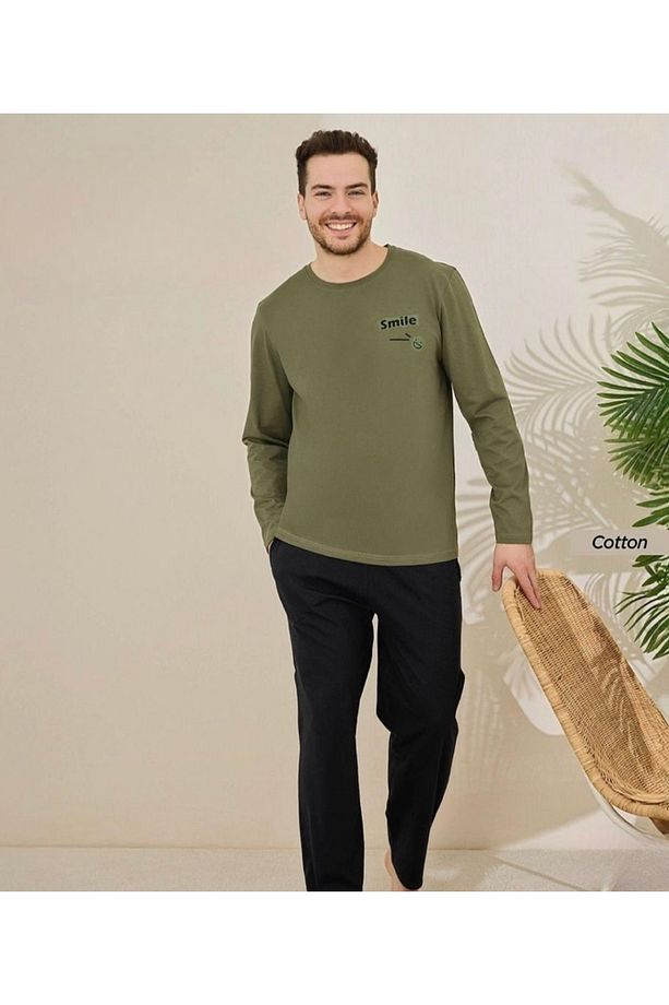 Erkek Uzun Kol %100 Pamuk Pijama Takımı - 1