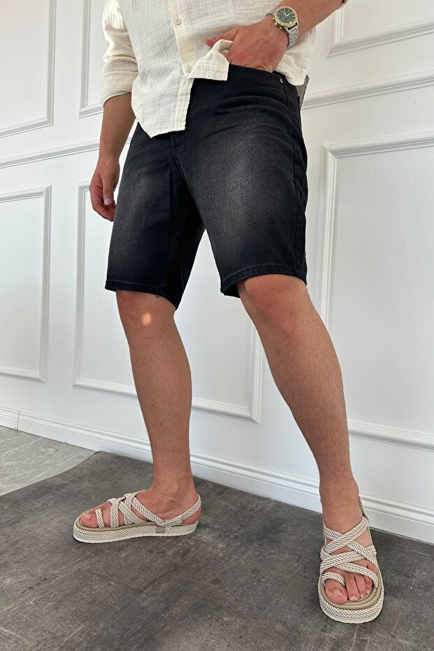Black Denim Fabric Men's Jean Denim Shorts Ke-533