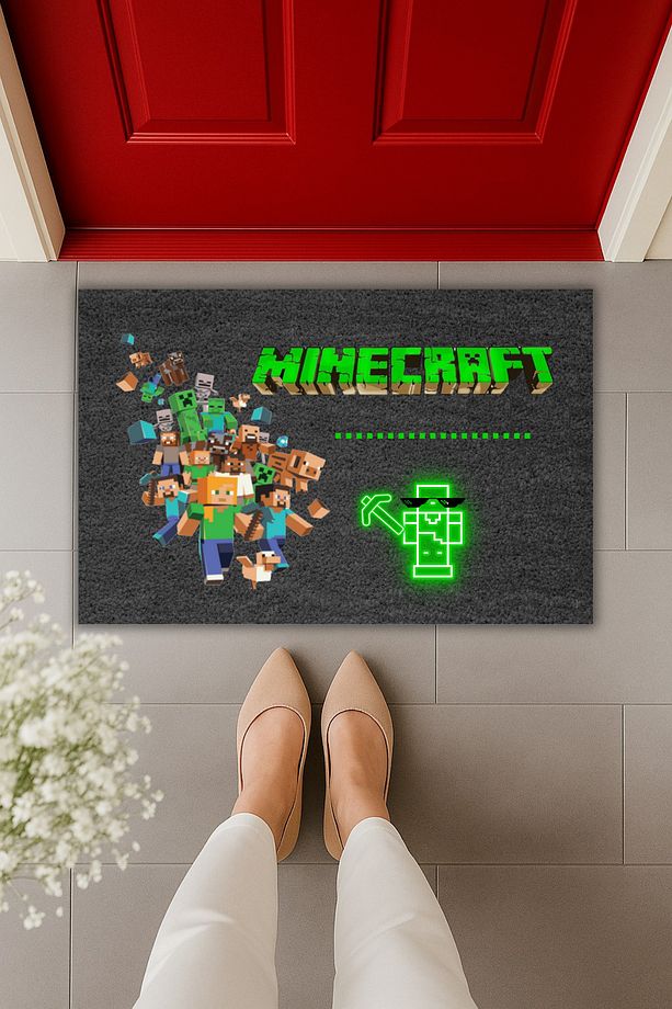 Yüksek Kaliteli Dijital Baskı Minecraft İsim Yazılabilen Kapı Önü Paspası - 3