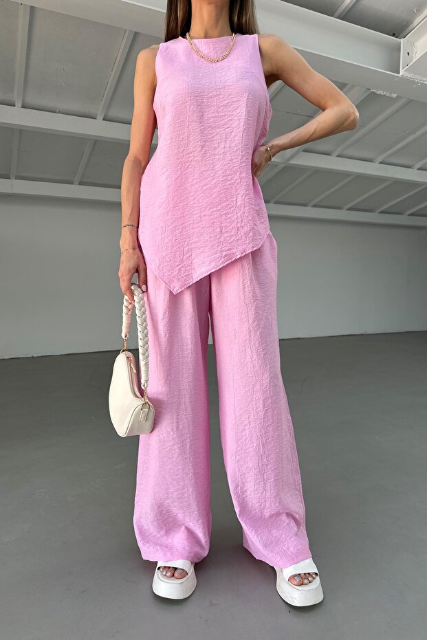 Casual Blouse Trousers Set Pink