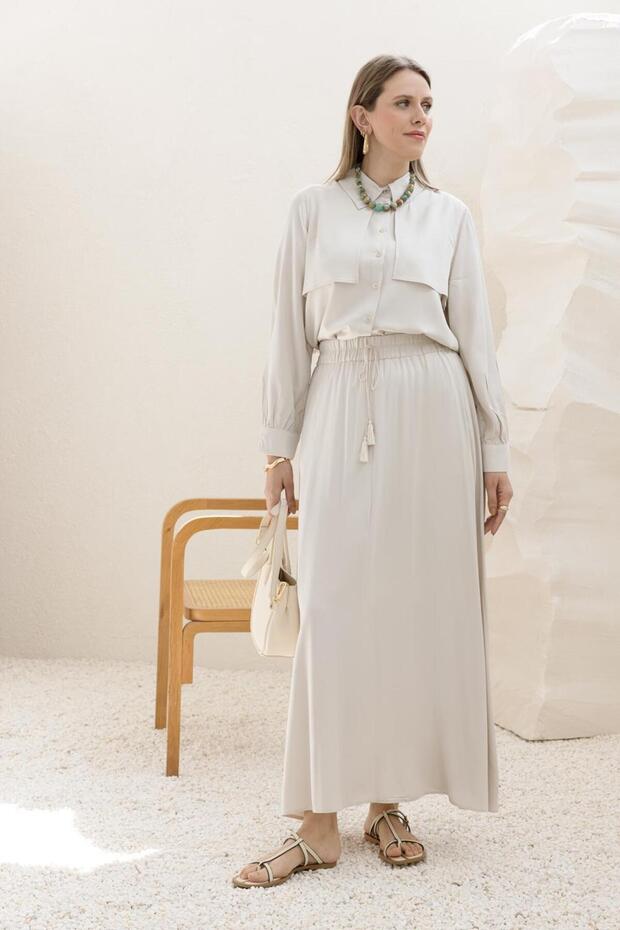 Stone-Waist Elastic Tasseled Skirt