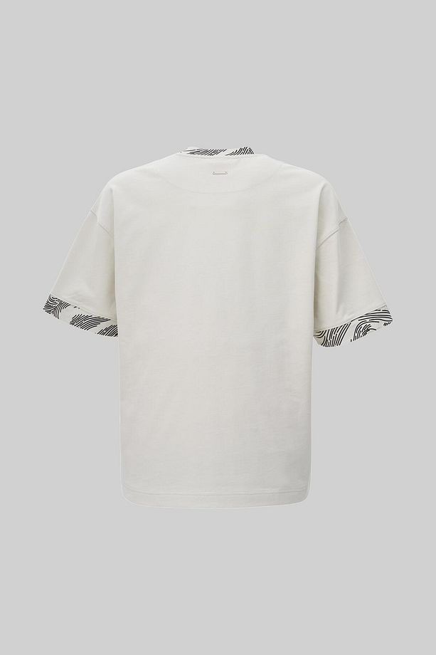 Erkek Collar And Sleeve Edge Printed Oversize Uzay Grisi Tişört - 2