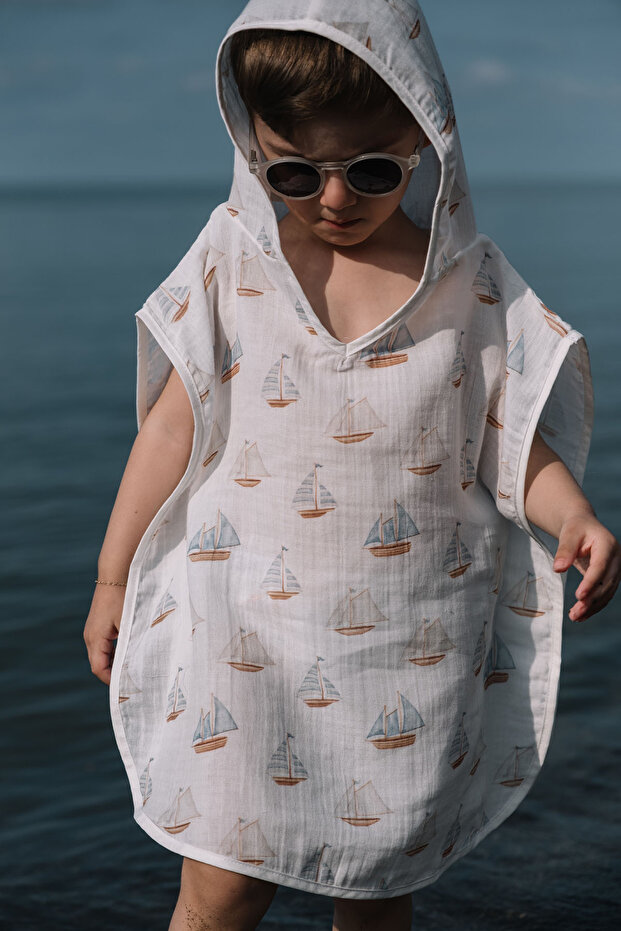Muslin Poncho - Pureline Series - Sail Boats
