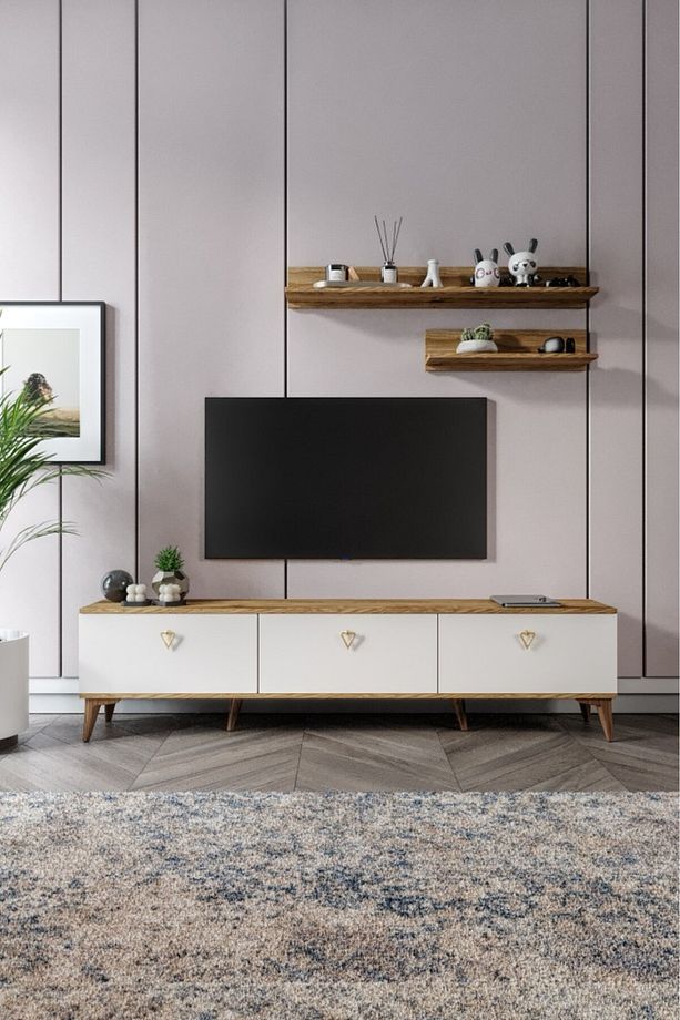 Simple Modern 180 Cm SMP18033 Tv ünitesi 2 Raflı Eekru Ceviz - 2