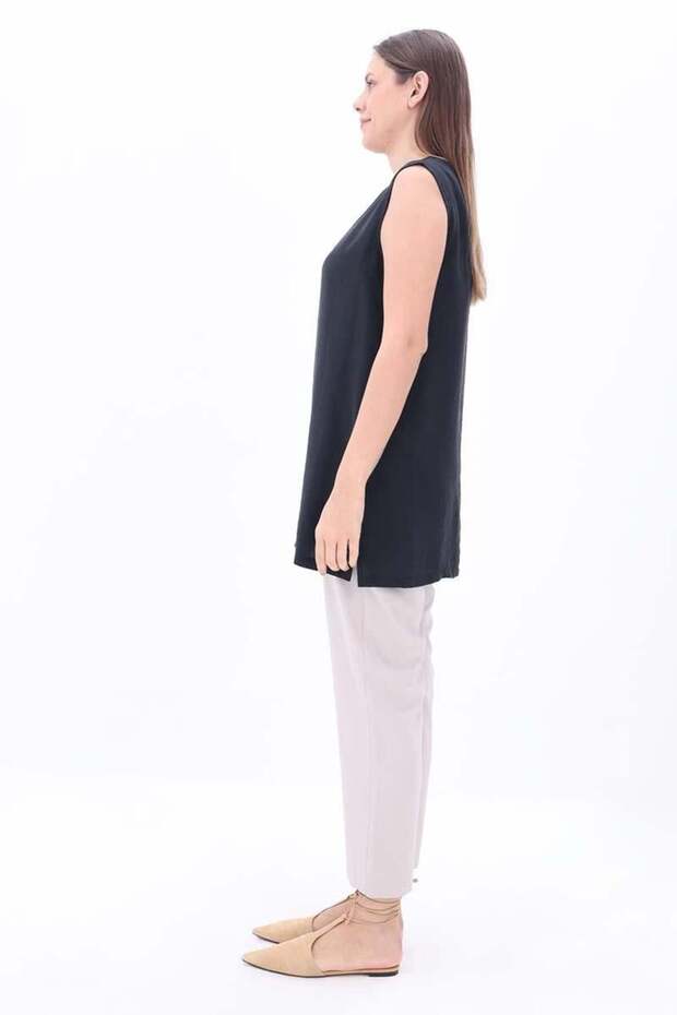 Siyah-Basıc Sıfır Kol İçlik Tunik - 3