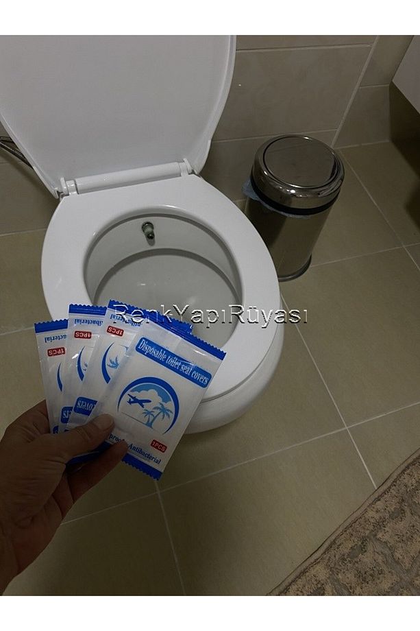 Tek kullanımlık kılozet kapak örtüsü, kullan at klozet örtüsü, kılozet için hijyen poşeti, 50 ADET - 6