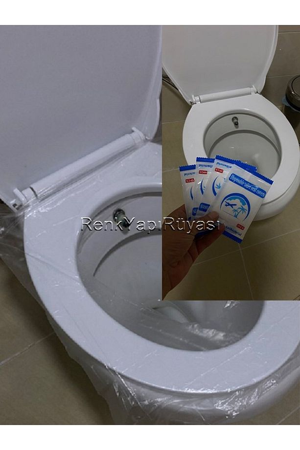 Tek kullanımlık kılozet kapak örtüsü, kullan at klozet örtüsü, kılozet için hijyen poşeti, 50 ADET - 4