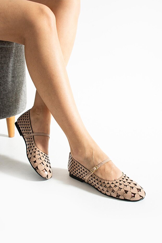 Women's Genuine Leather Ballerinas Beige