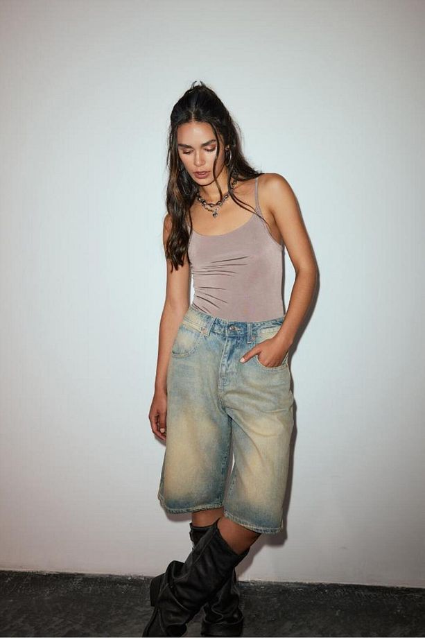 Baggy Denim Bermuda Şort - 5