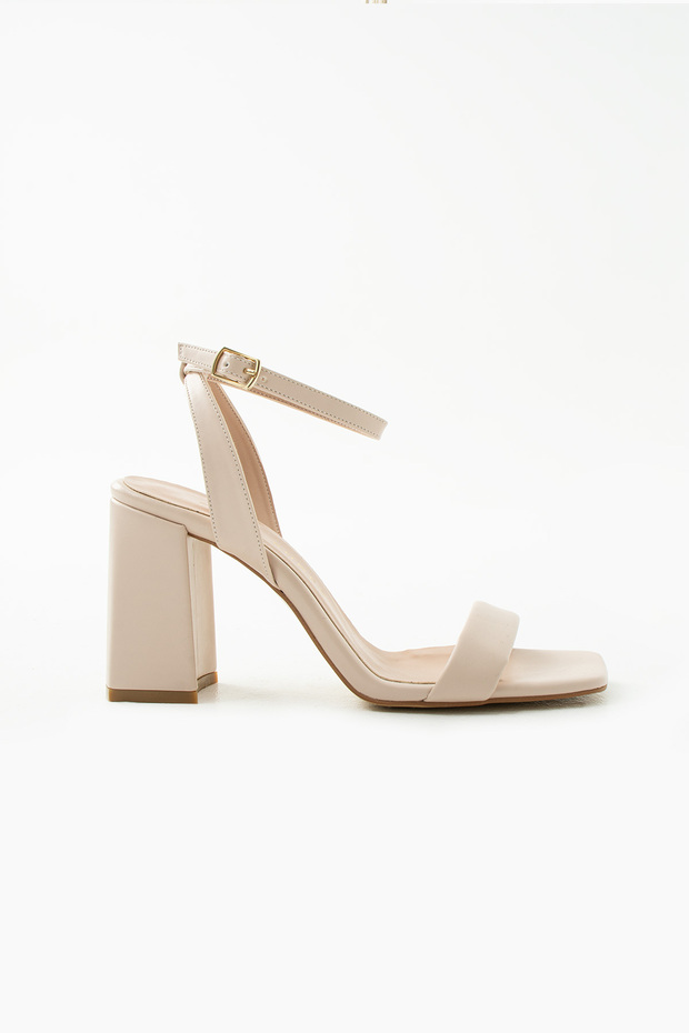 Bloom Women's Single Strap Thick Heeled Sandals Beige