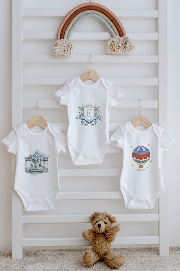 3-Piece Baby Body - Blue Royal Series - Letter E