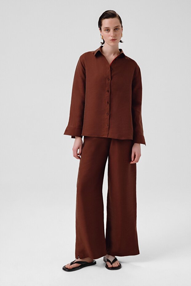 Brown Women's Pants with Slit Legs