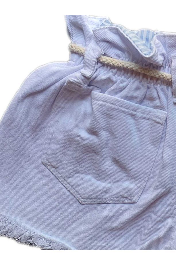 KIZ ÇOCUK BELİ HASIR İP KEMERLİ PÜSKÜLLÜ YENİ MODA TARZ ŞORT - 7