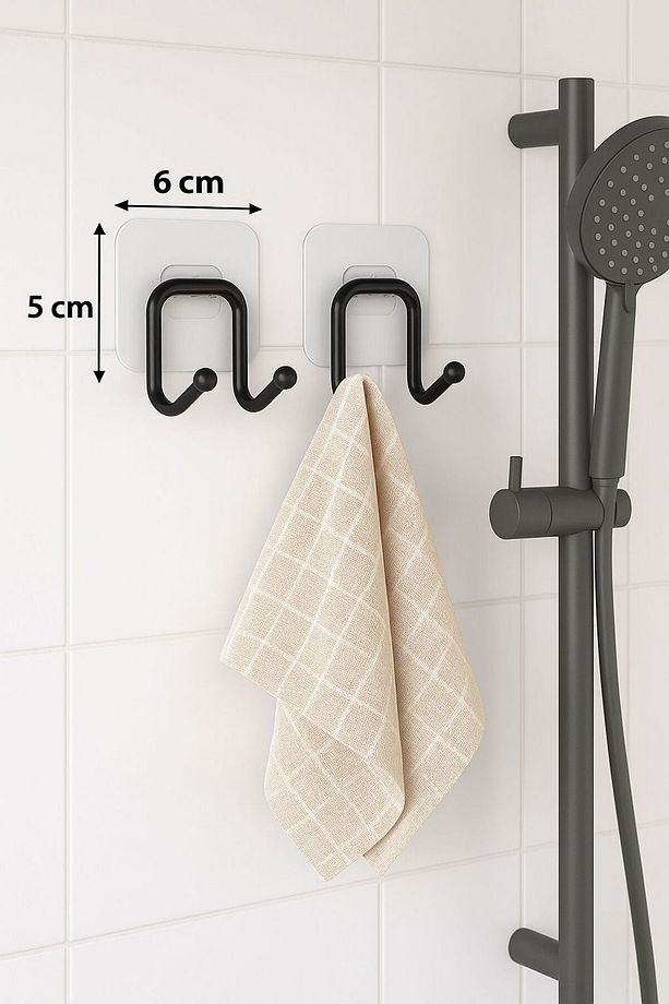 Güçlü Yapışkanlı 2 Adet Çift Kancalı Banyo Mutfak Askısı Metal Askılık Duvar Askı Organizer - 4