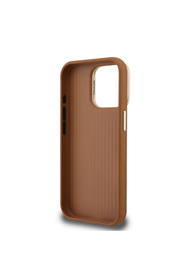 iPhone 15 Pro Max Uyumlu Kılıf Guess Lisanslı Grained Yazı Logolu Kamera Standlı Kapak Kahverengi - 4
