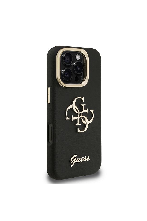 iPhone 16 Pro Max Uyumlu Kılıf Guess Lisanslı Grained Yazı Logolu Kamera Standlı Kapak Siyah - 3