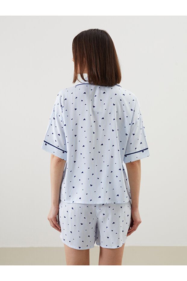 Gömlek Yaka Desenli Kadın Şortlu Pijama Takımı - 4