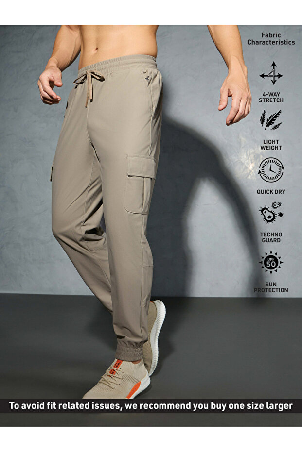 Solid Regular Fit Cargo Joggers with Drawstring - 6