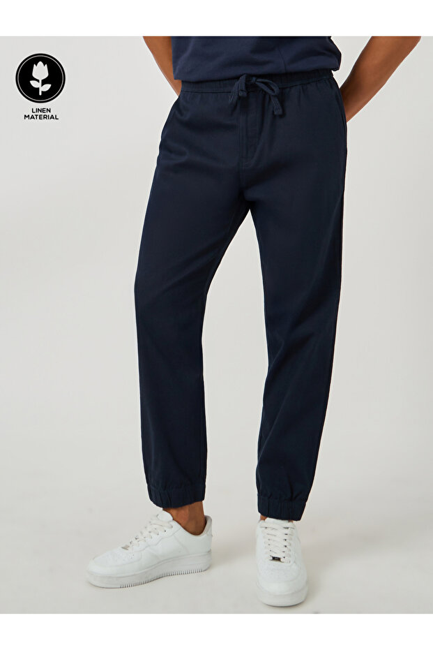 بنطال رياضي مريح سادة بأكمام مرنة ورباط - 1