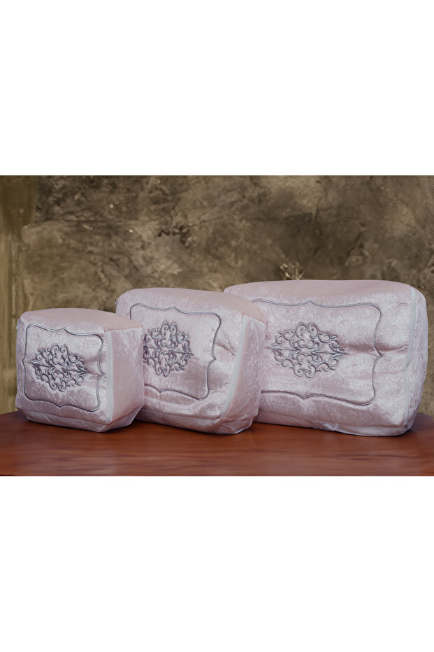 Dowry Bag Velvet Silver Embroidered 3-Piece Pink Bundle Engagement Bride Groom Bag